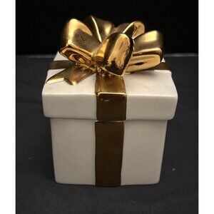 Mikasa Fine China Holiday Elegance Lidded Trinket Jewelry Gift Box Gold Bow